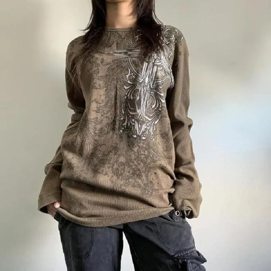 Retro Goth Pattern Long Sleeve T-Shirt