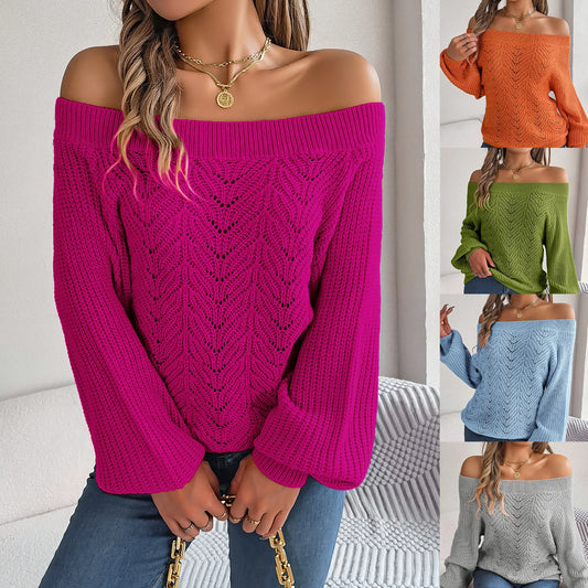 Hollow Out Off-Shoulder Lantern Sleeve Sweater