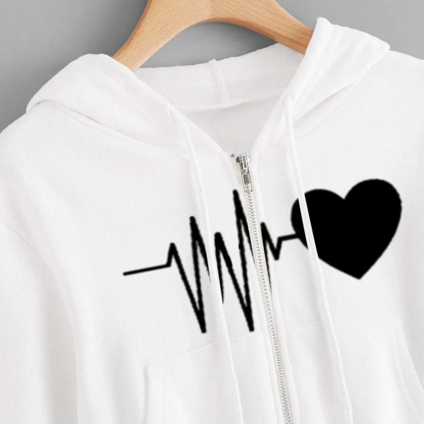 Heartbeat Print Hooded Pullover Sweatshirt for Women