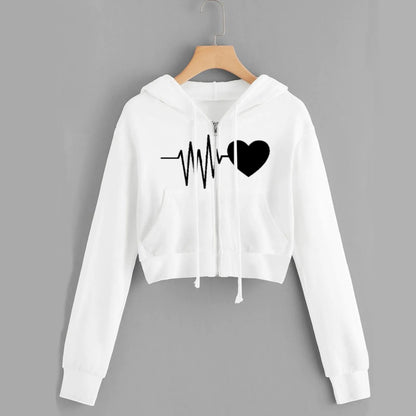 Heartbeat Print Hooded Pullover Sweatshirt for Women