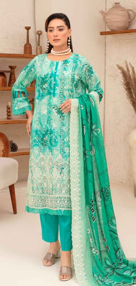 Turquoise Floral Shalwar Qamiz Set