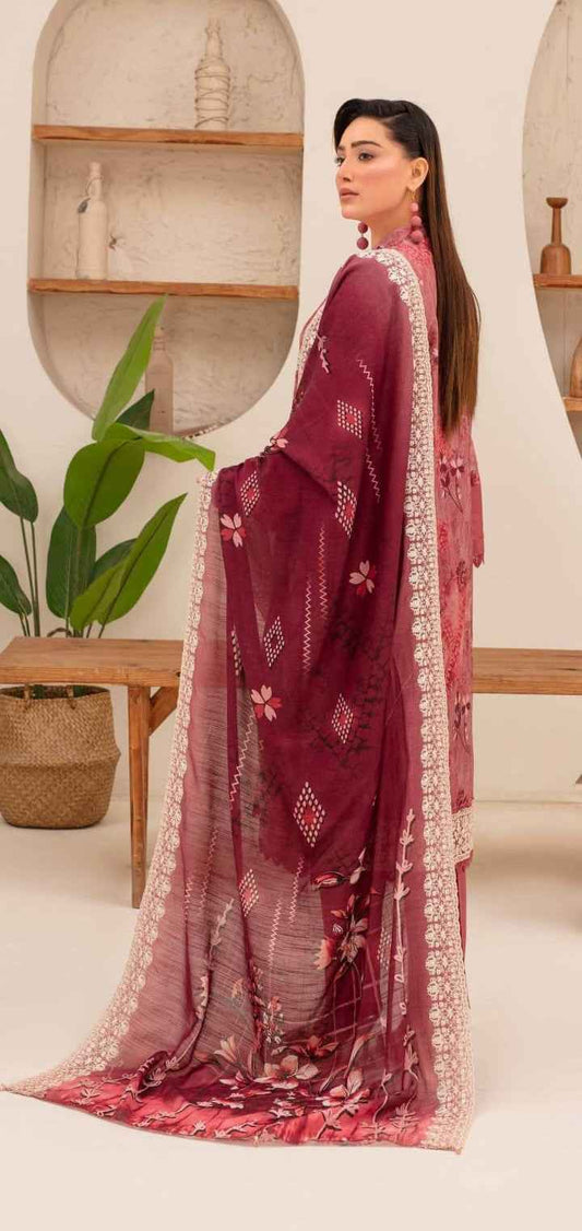 Burgundy Floral Shalwar Qamiz Set